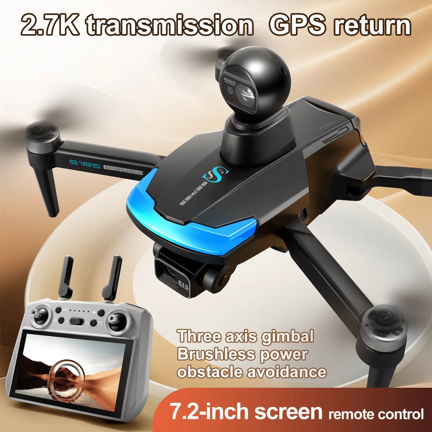 Drone GPS S185 avec écran 7,2 pouces, caméra 2,7K et moteur brushless | ProDrone UK