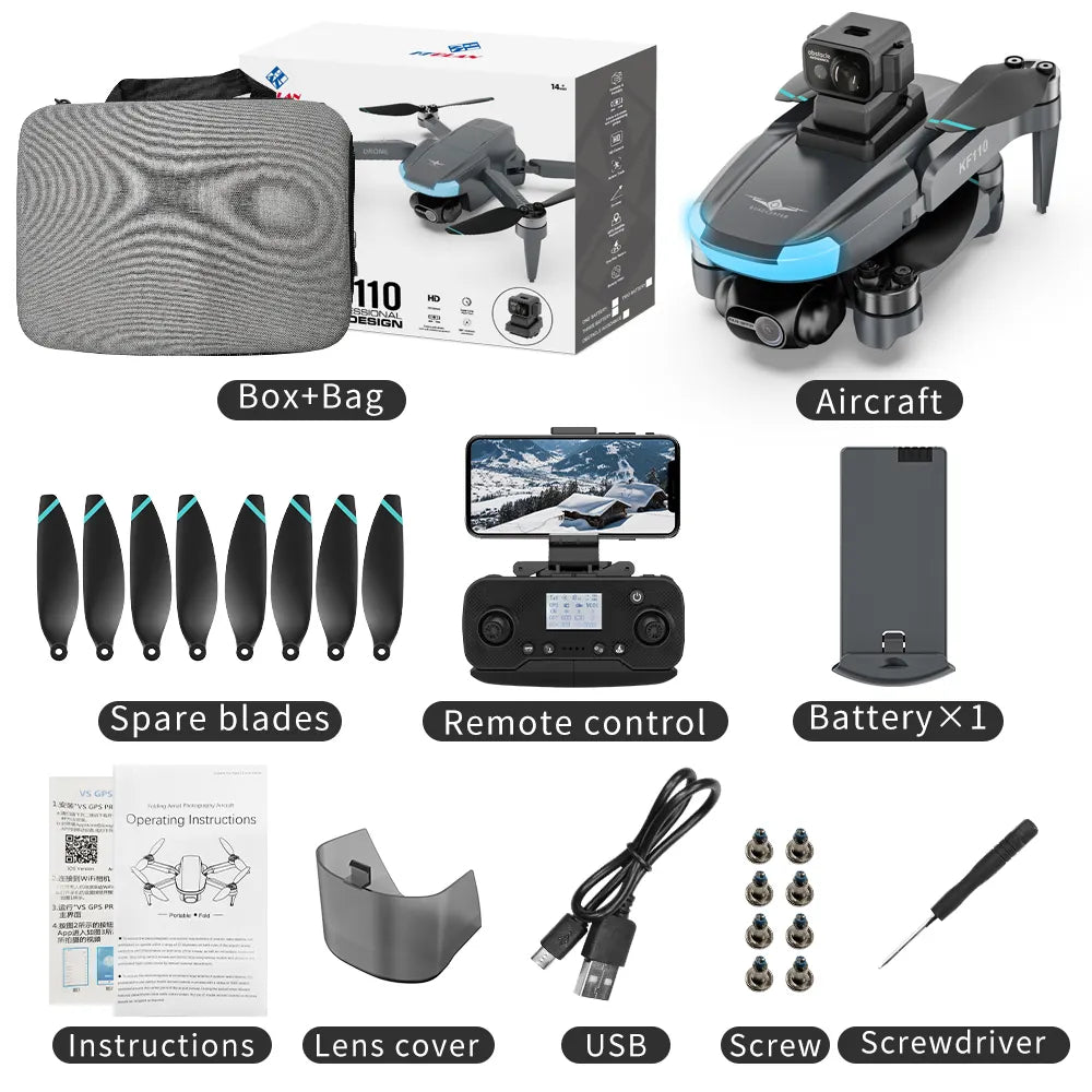 Mini drone KF110 – Caméra à cardan 4K, GPS, évitement d'obstacles laser