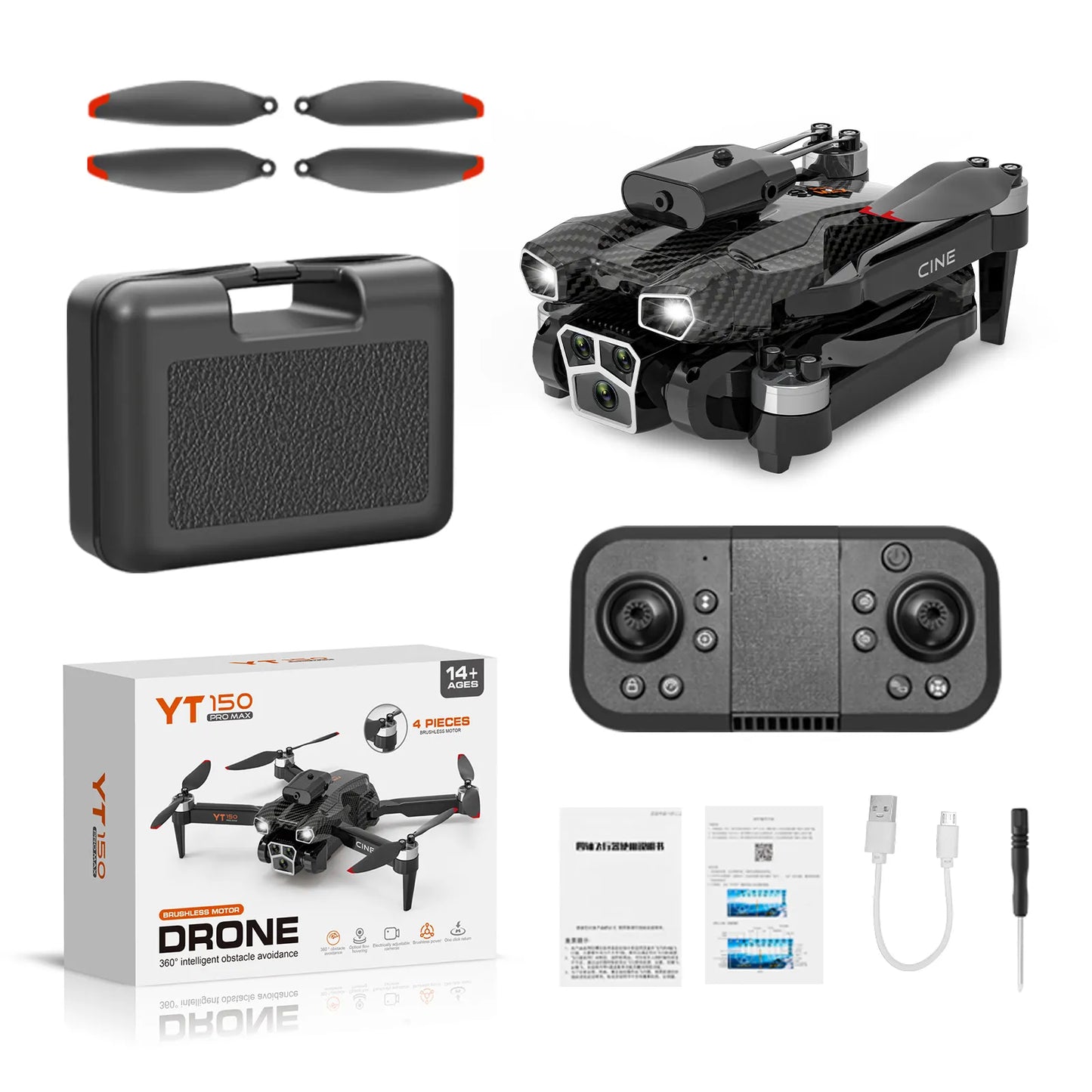 YT150 Drohne 4K Dreifachkamera | Faltbar, LED, Hindernisvermeidung
