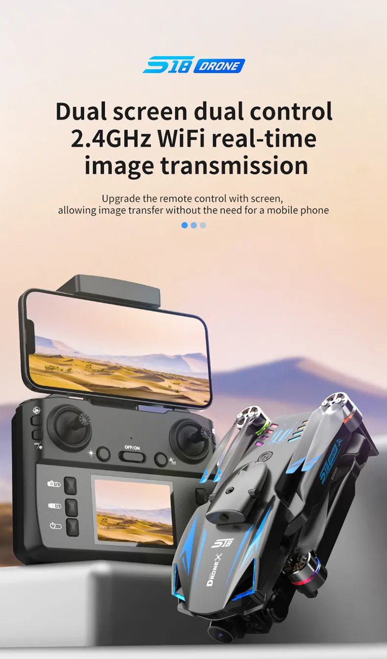 S18 Drone 4K | Dual Camera, Obstacle Avoidance & Easy Flight