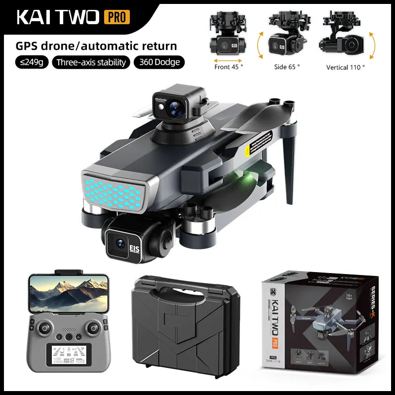 Drone Kai 2 Pro 4K UHD GPS pliable avec évitement d'obstacles laser à 360°