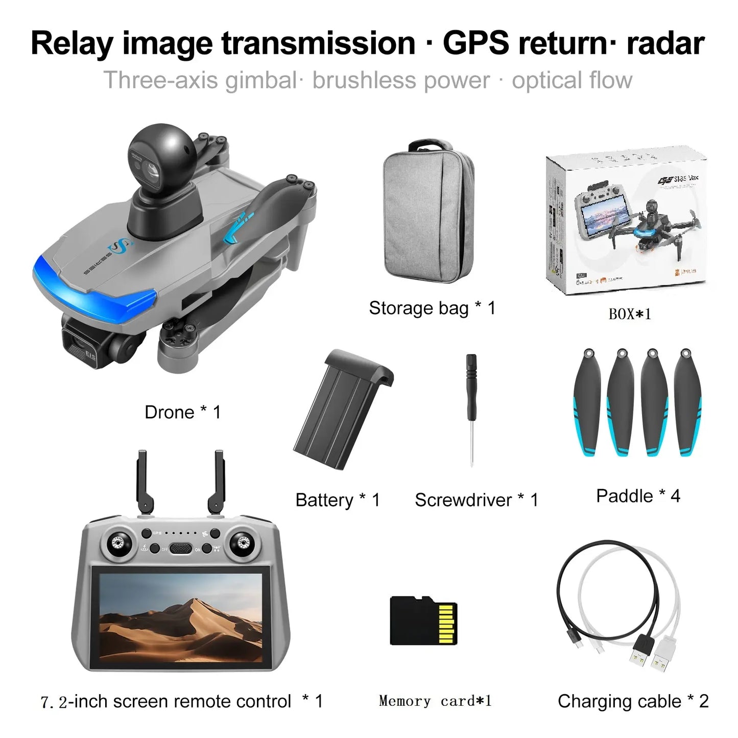 Drone GPS S185 avec écran 7,2 pouces, caméra 2,7K et moteur brushless | ProDrone UK