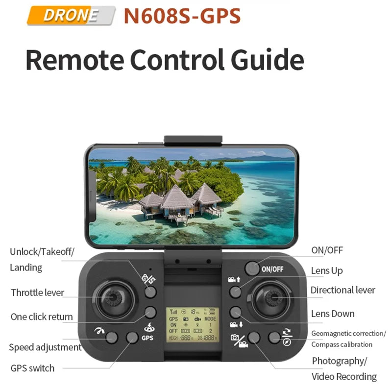 Drone GPS N608S Pro – Mini quadricoptère pliable 4K avec double caméra et GPS