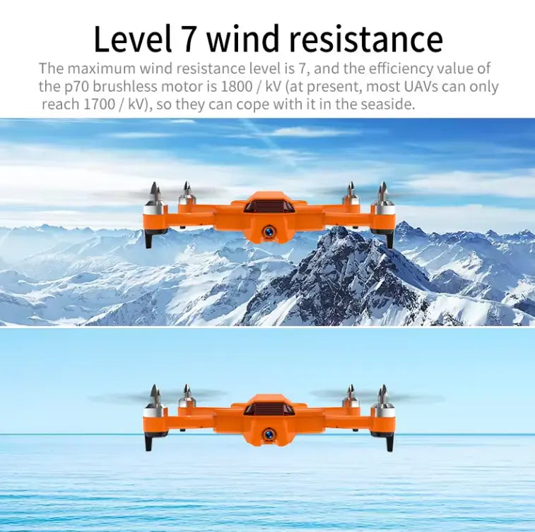 Drone GPS P70 avec deux caméras, moteur sans balais et autonomie de vol de 25 minutes