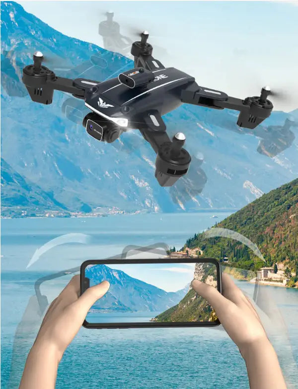 Drone flying with bright LED night lights for safe and stylish night-time flights.