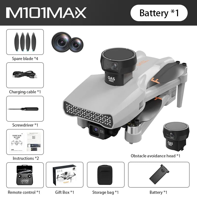 M101 Max Drone 4K GPS Quadcopter with 3-Axis Gimbal, 5G FPV, 3KM Range & Obstacle Avoidance