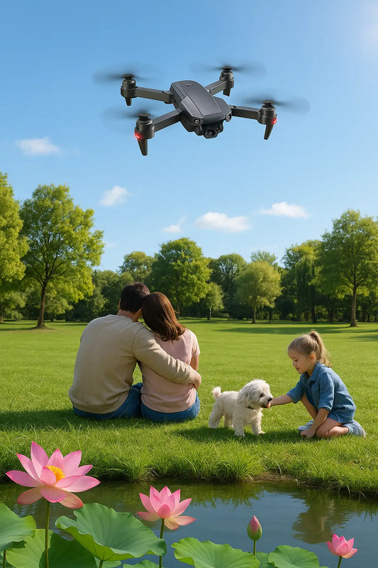 90098 Foldable Quadcopter with compact foldable design, showing both folded and unfolded views