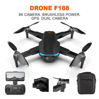 F188 Black Touch Paint Pro Drone with 4K/6K UHD Camera, 5G Palm Control, Foldable for Aerial Photography