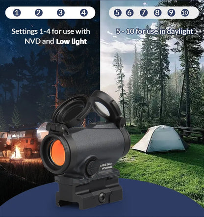 Tactical Red Dot Sight - Waterproof, Multi-Coated, 1X Magnification, NVD2 Compatible