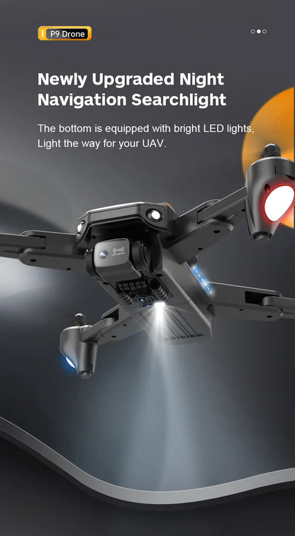 P9 PRO Drone with 8K Dual Camera, 6-Axis, FPV, 360° Obstacle Avoidance, Foldable, LED Lights, 10KM/H Speed