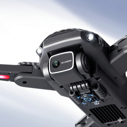 Close-up view of the K611 MAX foldable drone highlighting its dual-camera system: a 4K electric phase-shifting main camera for high-definition aerial photos and a bottom-mounted optical flow sensor for stable hovering.