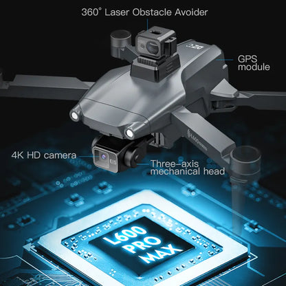 L600 Pro Max 4K Drone with Brushless Motor, GPS, 5G FPV, 3km Range & Obstacle Avoidance Camera