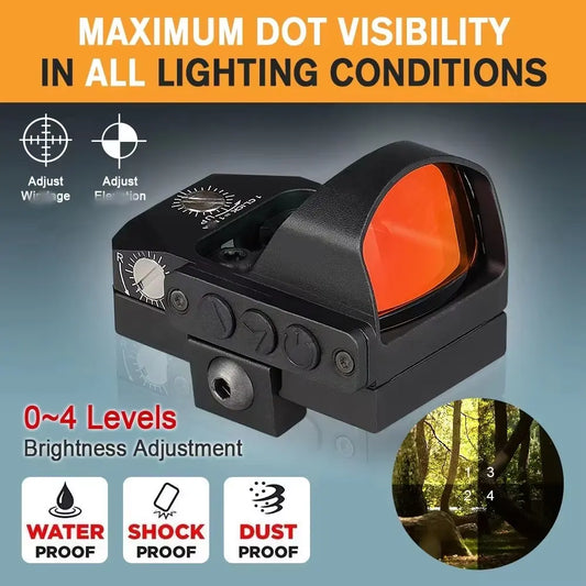 Adjustable Brightness Red Dot Sight for Hunting – 1X Magnification, Waterproof, Shockproof