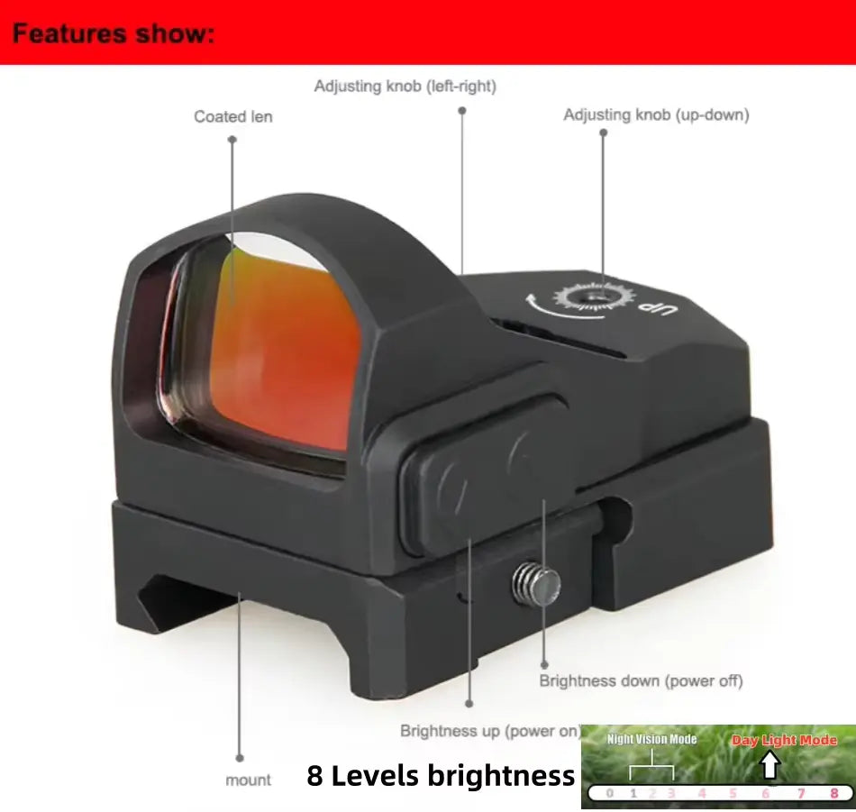 High Shockproof Metal Red Dot Sight – 1X Magnification, Waterproof, Fogproof, Rugged Build
