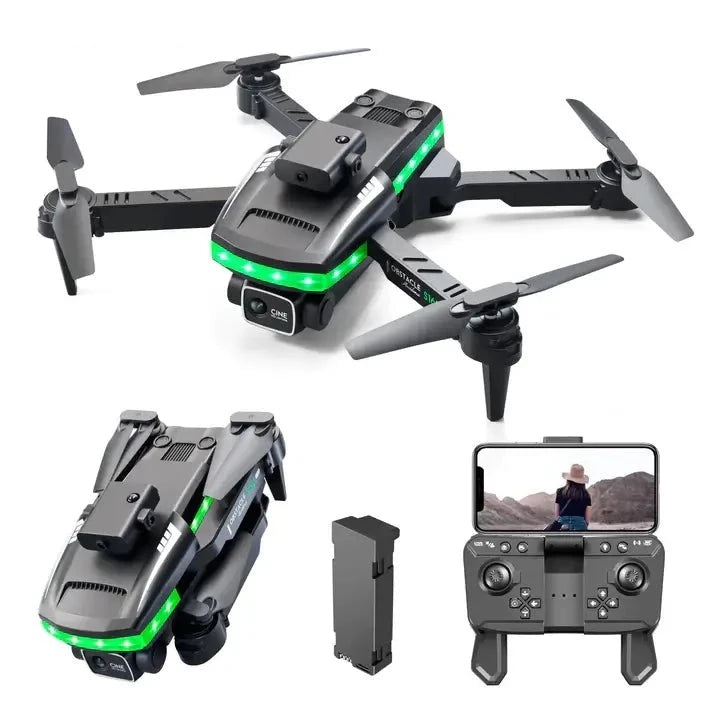 S162 Mini Drone performing night flight with full-flash LED light bar creating dazzling light trails.
